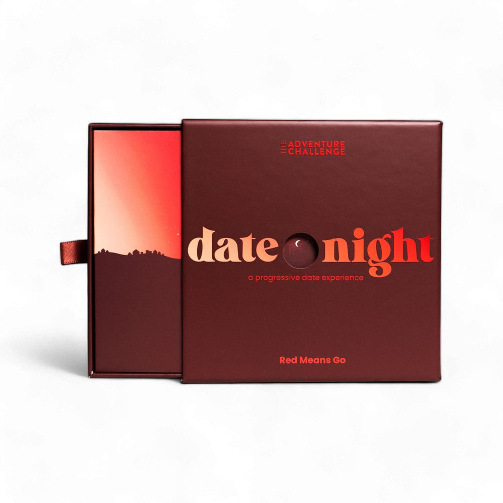 The Adventure Challenge scratch-off date red means go pack promotes playful date ideas and connection.