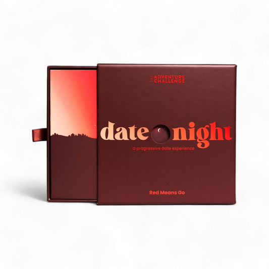 The Adventure Challenge scratch-off date red means go pack promotes playful date ideas and connection.