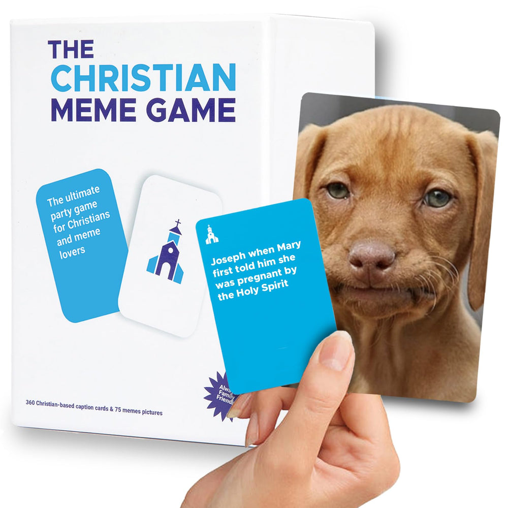 The Christian Meme Game box cover for wholesome family fun.