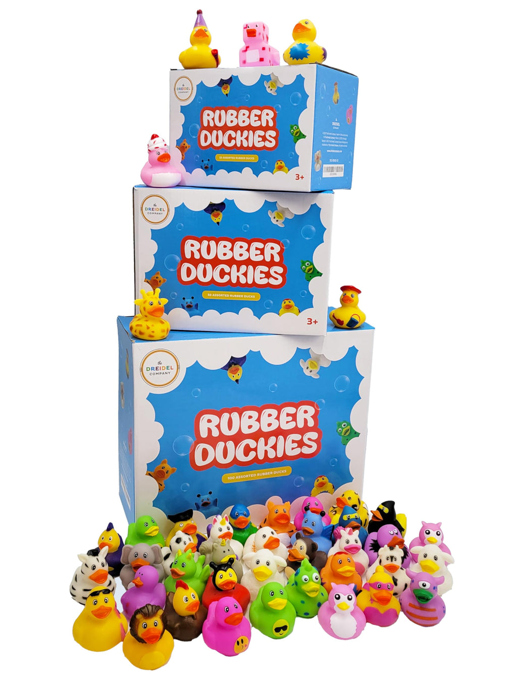 The Dreidel Company durable vinyl ducks support long-lasting bath time fun.
