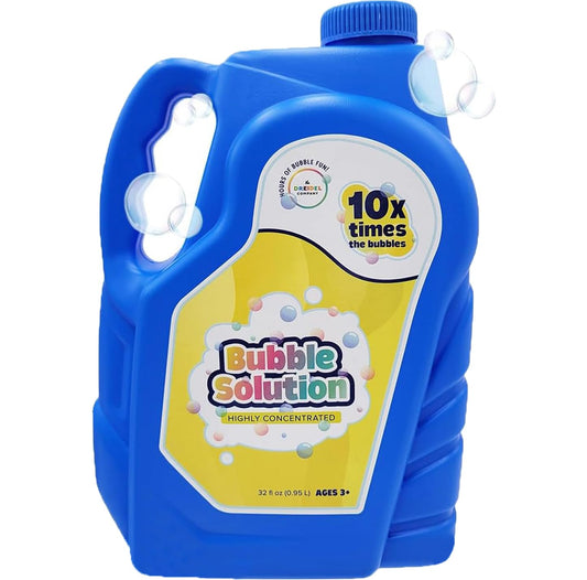The Dreidel Company 32oz bubble solution bottle for safe, long-lasting outdoor bubbles.