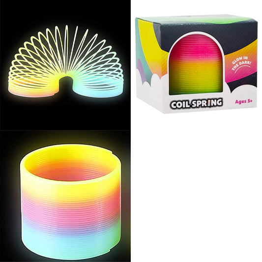 The Dreidel Company glow-in-the-dark rainbow coil spring close-up for party fun