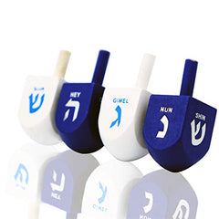 The Dreidel Company hand-painted blue white dreidel with foil-embossed Hebrew letters