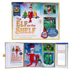 The Elf on the Shelf: 20th anniversary Scout Elf with flexible limbs for posing.