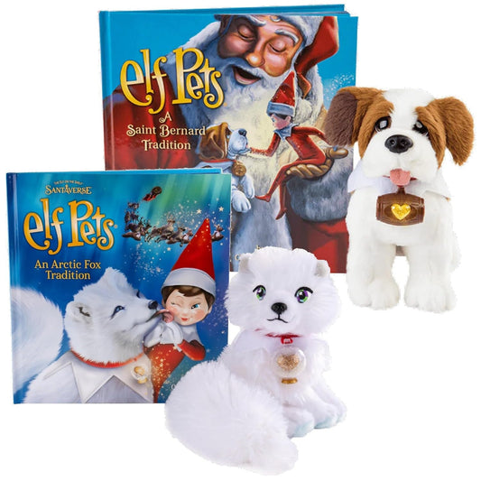 The Elf on the Shelf Elf Pets Traditions Saint Bernard with barrel, cozy storytelling.