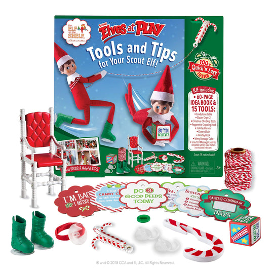 The Elf on the Shelf Elves at Play book cover with inviting colors and inspiration for festive scenes