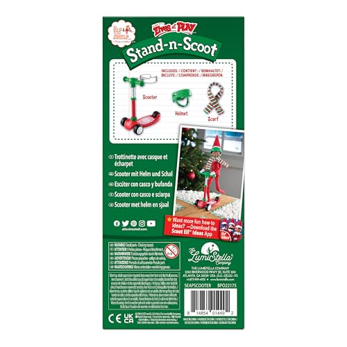 The Elf on the Shelf Stand n Scoot striped scarf enhances festive display.
