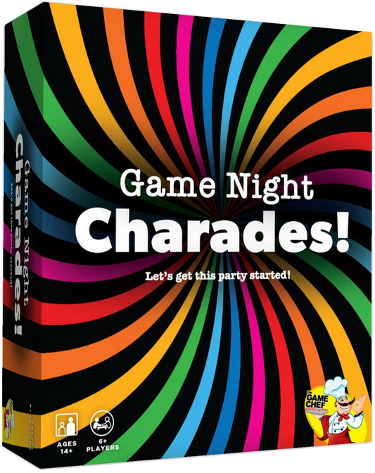 The GAME CHEF Game Night Charades cover invites family fun.