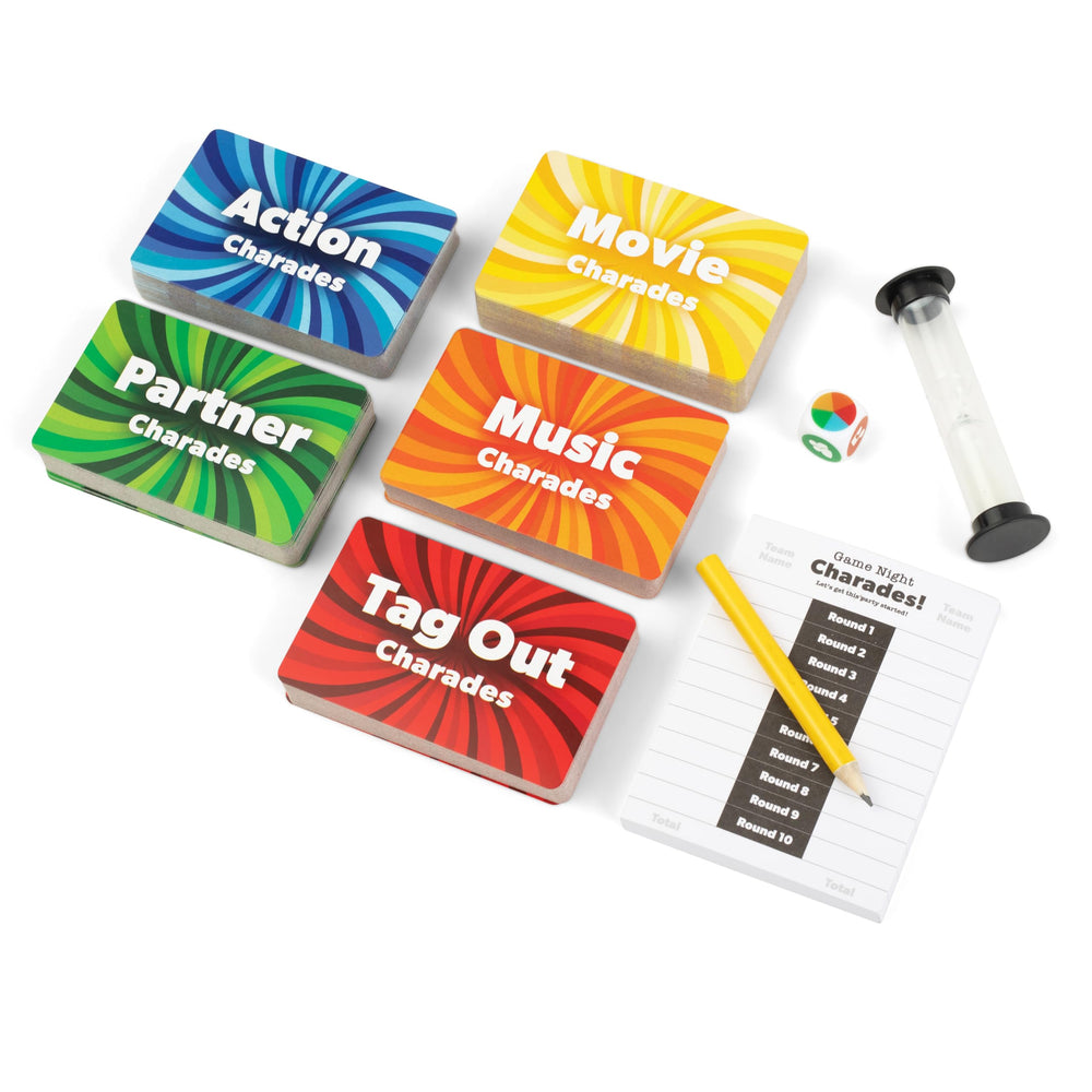 The GAME CHEF Game Night Charades box displays five fun categories.