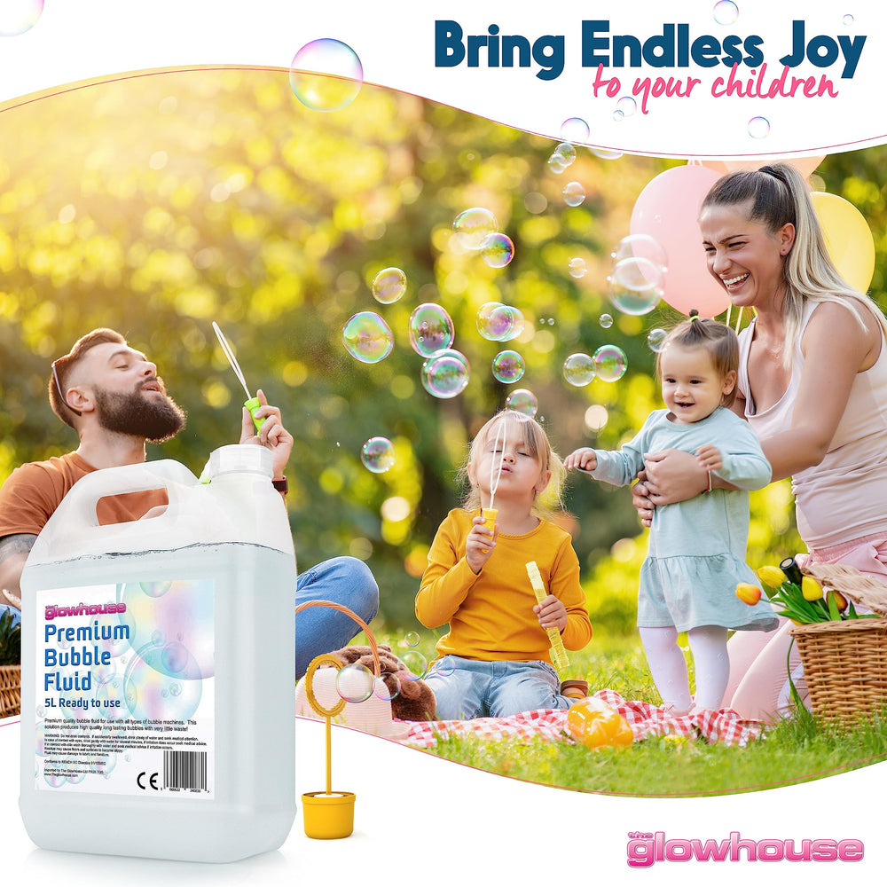 Kid-safe Glowhouse bubble solution suitable for classrooms and family activities.