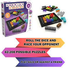 The Genius Square 6x6-grid setup demonstrates the puzzle surface by The Happy Puzzle Company.