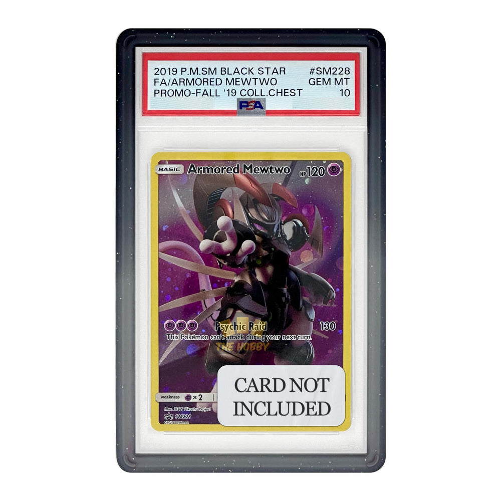 The Hobby Lair slab shield with gradient edge guard protects PSA slabs from drops