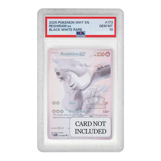 The Hobby Lair Slab Shield on a PSA graded card front, providing protection and display flair.