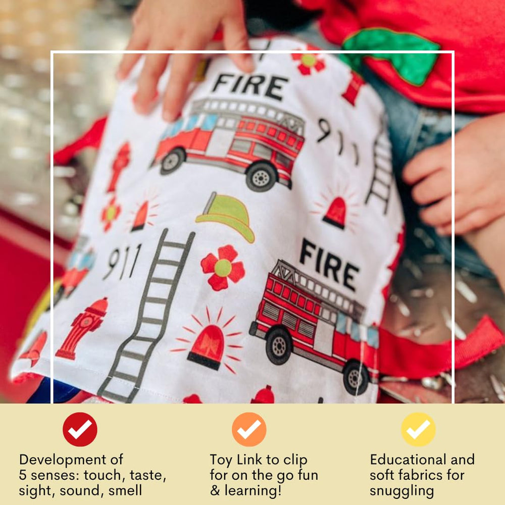The Learning Lovey BPA-free fire lovey offers soft, safe textures