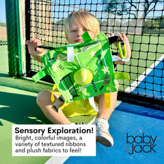 The Learning Lovey sensory lovey helps with shape color and letter recognition.