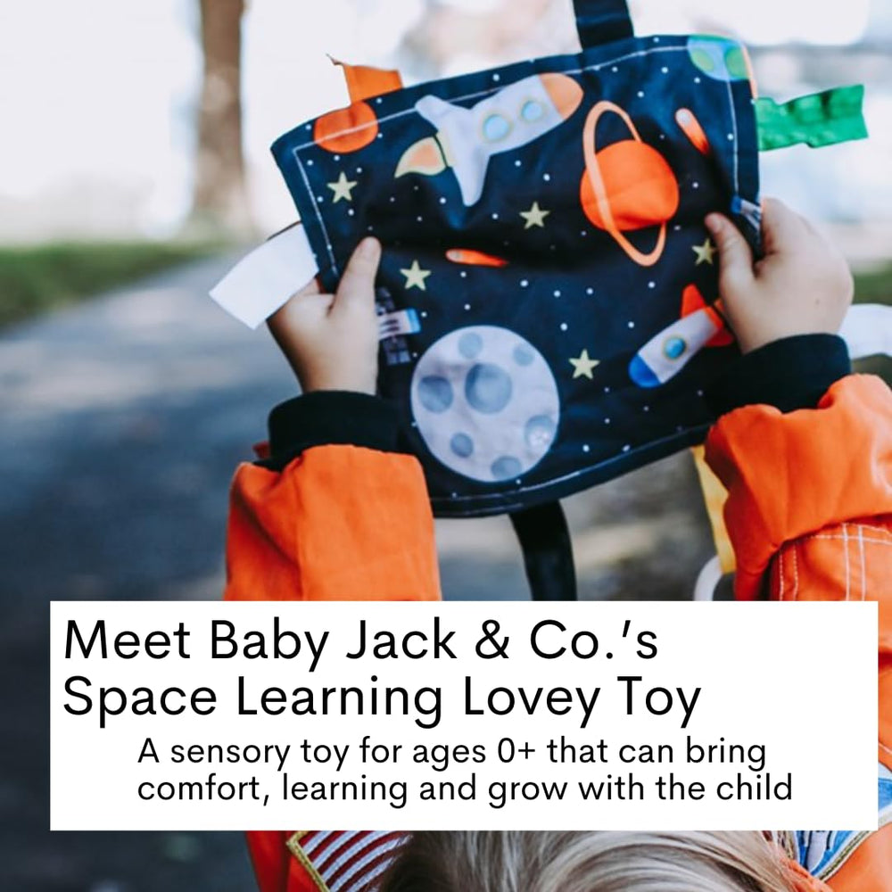 The Learning Lovey space lovey with stroller clip for on-the-go soothing