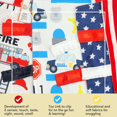 The Learning Lovey police blue line lovey is BPA-free materials for safe play.