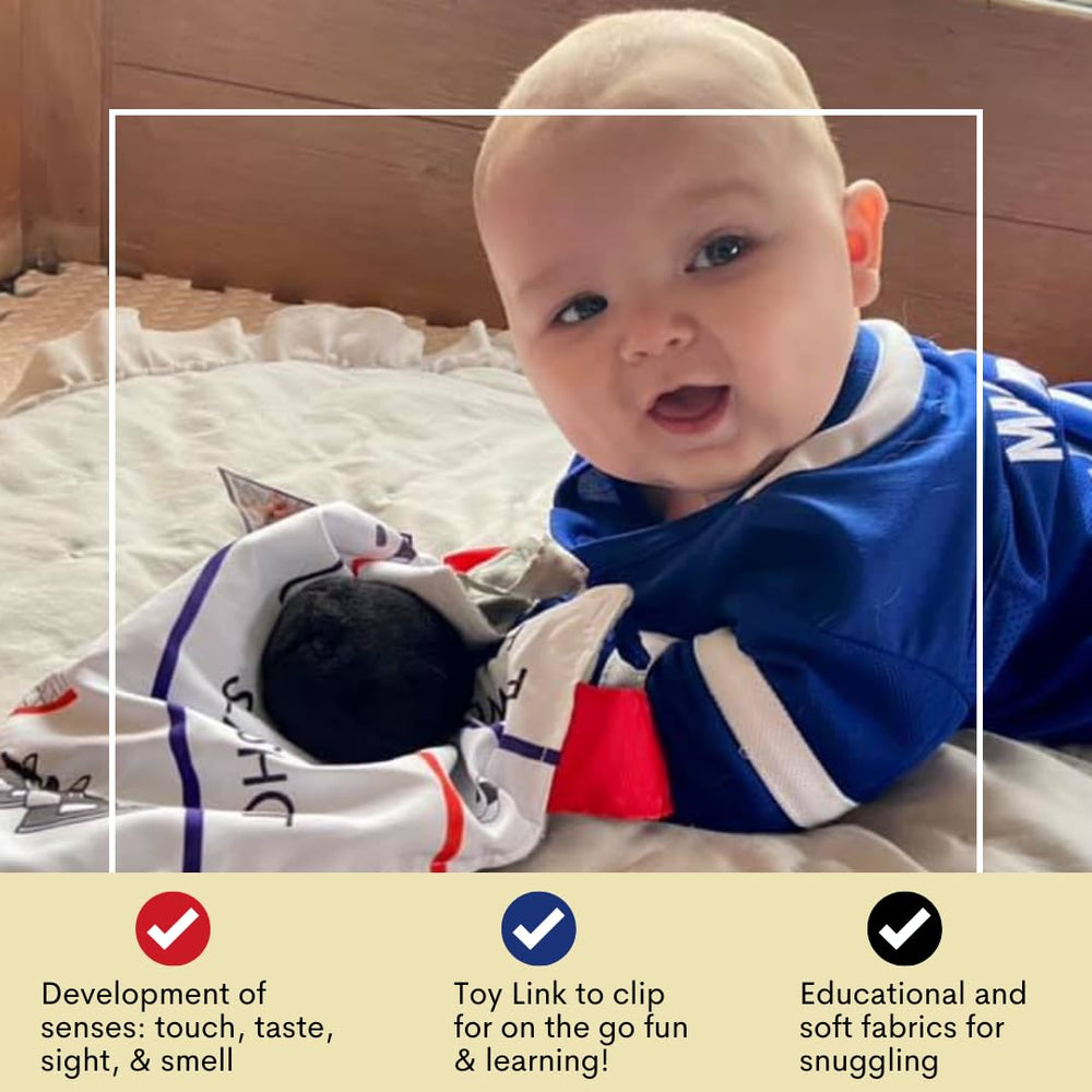 The Learning Lovey stroller clip attachment for on-the-go development