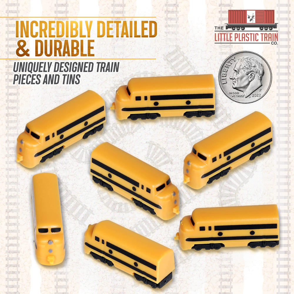 The Little Plastic Train Co. Hornet Deluxe tin storage case keeps pieces organized between games.