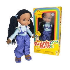 Iconic blue stripe and star belt accent Rainbow Brite styling of Indigo.