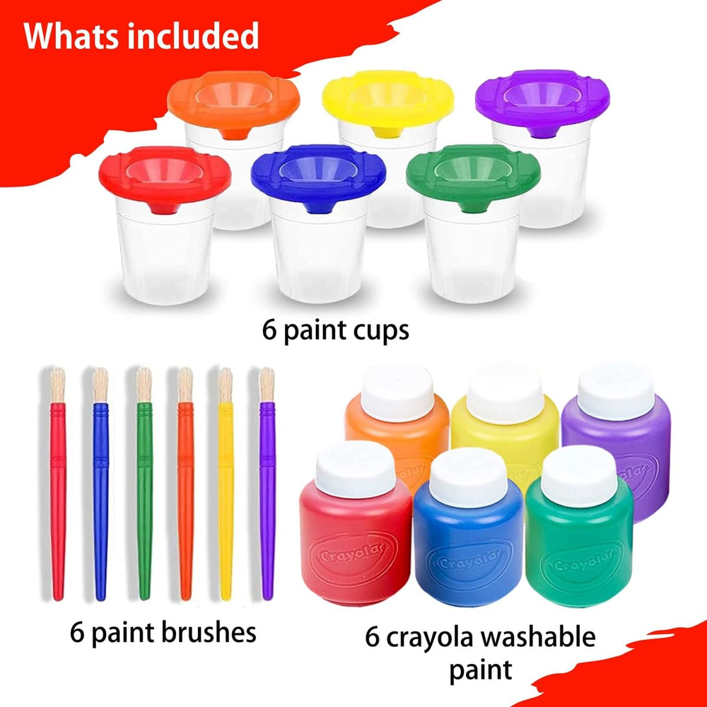 The Mega Deals washable paint cups with lids keep paints tidy during sessions.