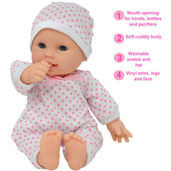 The New York Doll Collection caucasian baby doll closeup for display