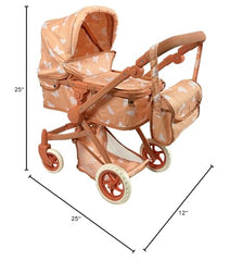 Beige butterfly pattern on The New York Doll Collection stroller adds fashion flair