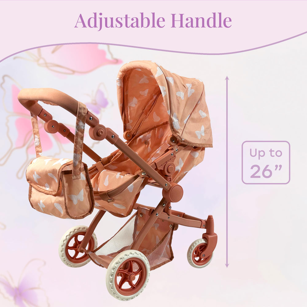 Retractable sun canopy on The New York Doll Collection stroller for outdoor protection