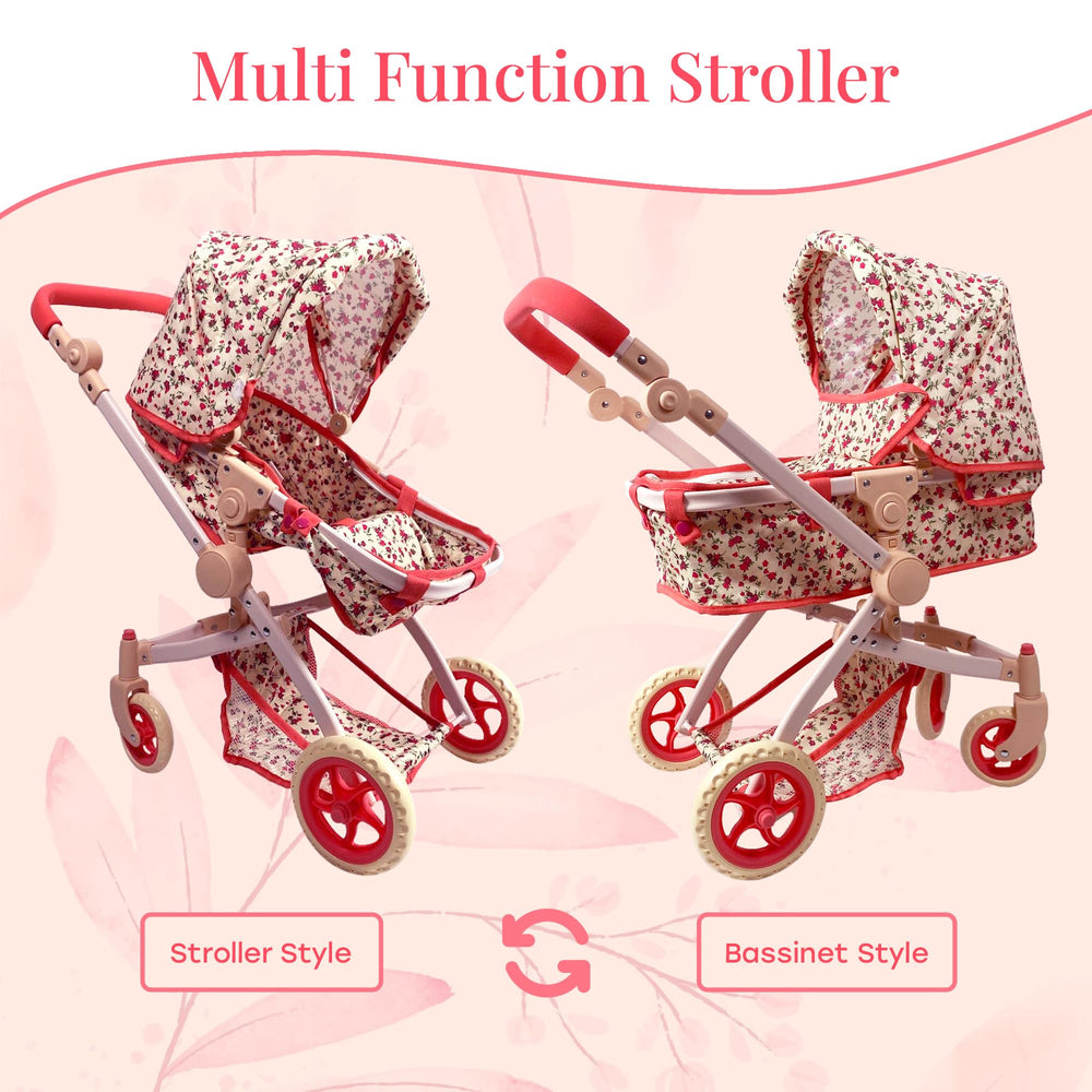 The New York Doll Collection coral floral-pattern stroller adds stylish flair to playtime.