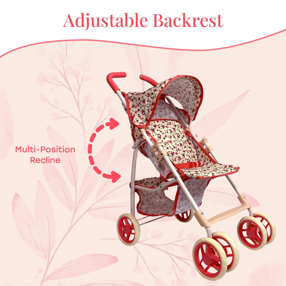 The New York Doll Collection stroller canopy protects doll during pretend outings.
