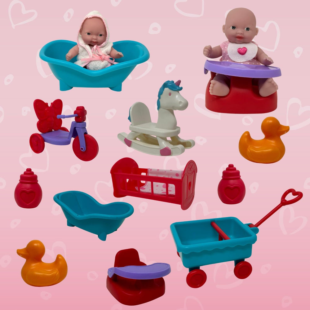 The New York Doll Collection pull-along wagon with rocking horse and tricycle for active pretend adventures