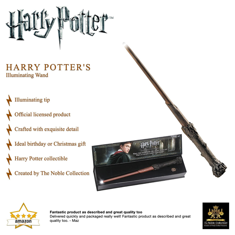 The Noble Collection Harry Potter Illuminating Wand turns off with a wave for convenience.