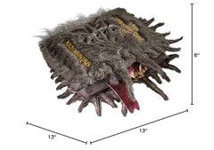 The Noble Collection Monster Book of Monsters plush desk display, ready for shelving.