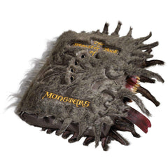 The Noble Collection Monster Book of Monsters plush side view, enhances a Hogwarts inspired display.