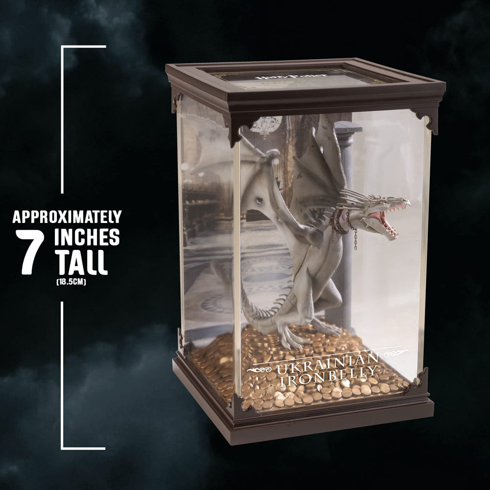 The Noble Collection Ukrainian Ironbelly display case, enhances presentation on shelves.