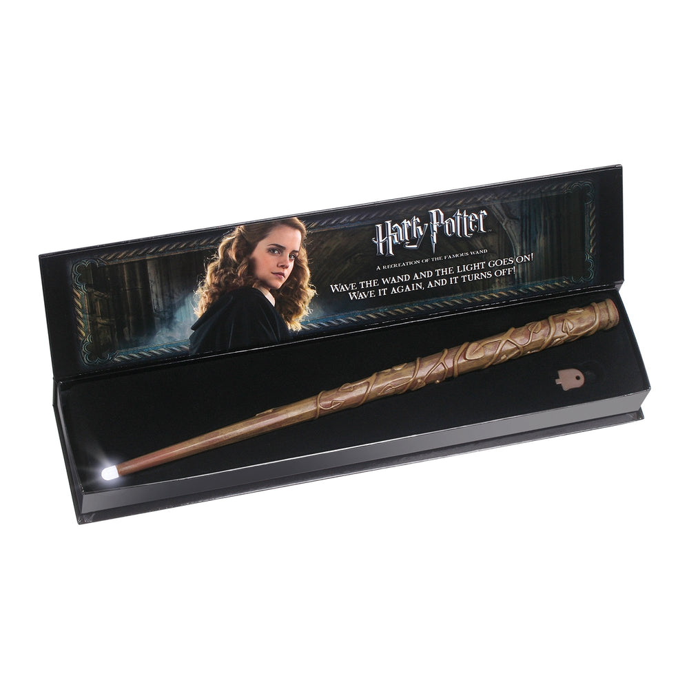 The Noble Collection Hermione Wand closeup reveals wood grain and craftsmanship