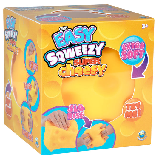 The Orb Factory Easy Sqweezy Super Cheesy front view for stress relief and fun.