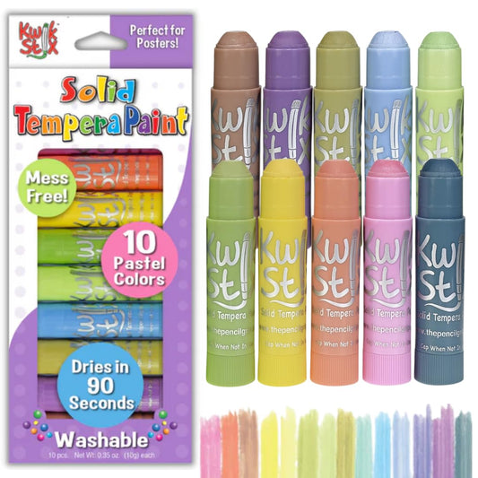 The Pencil Grip Kwik Stix pastel tones pack for quick-dry, mess-free art projects.