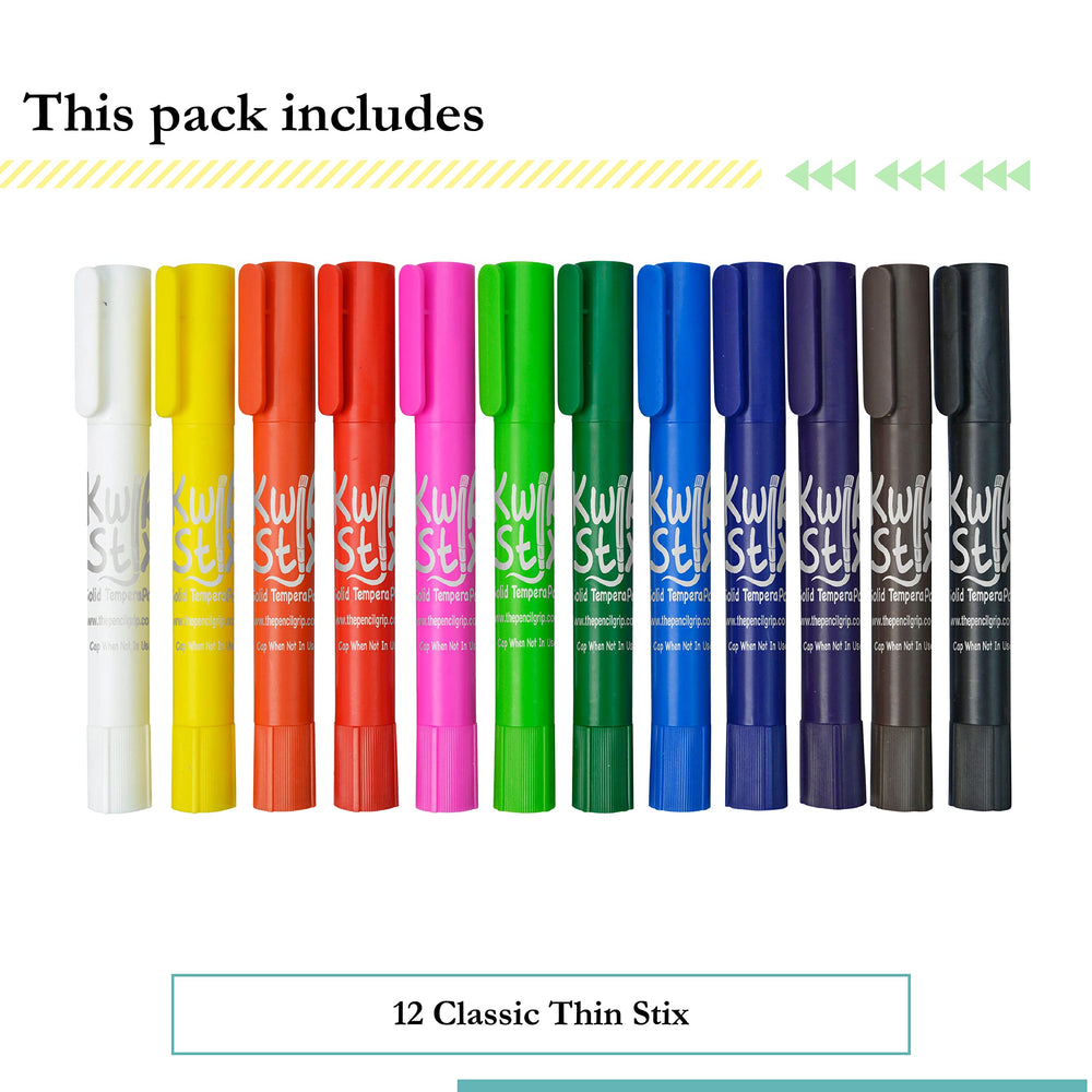 Kwik Stix quick-drying tempera paint pen in classic colors.