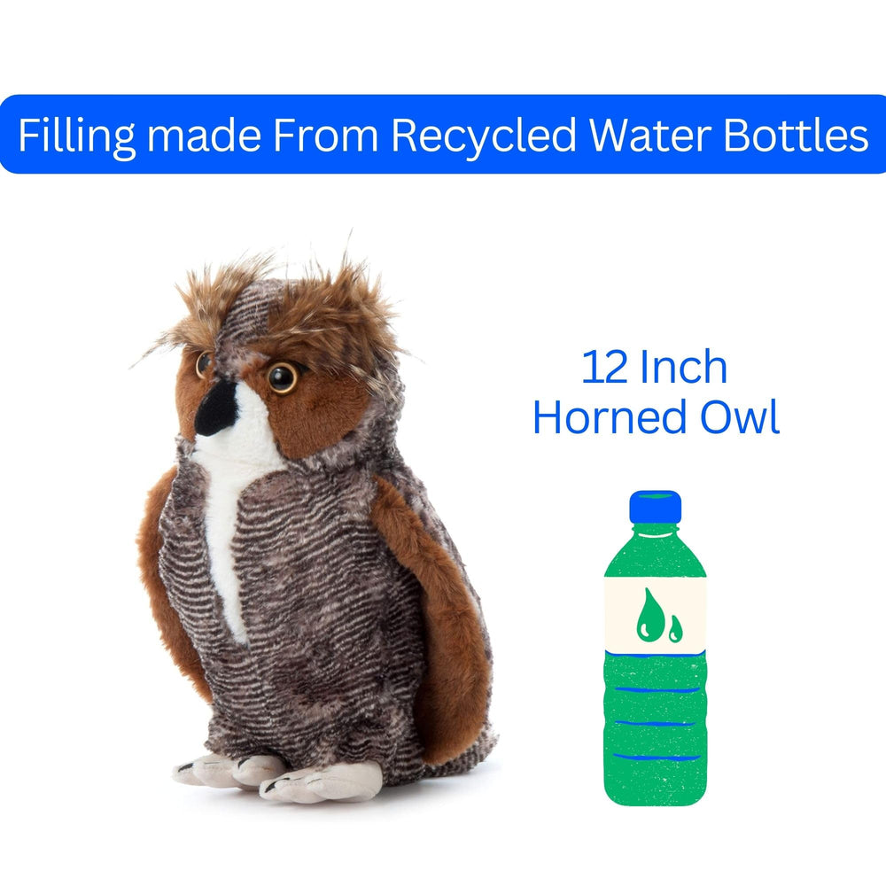 The Petting Zoo horned owl plush supports imaginative play at home or classroom.
