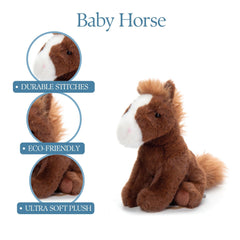 The Petting Zoo horse plush is made from recycled bottles for an eco-friendly option.
