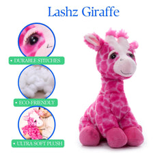 The Petting Zoo pink giraffe during playtime with kids.