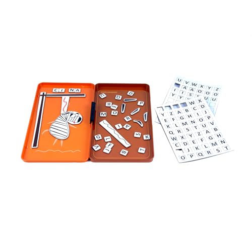 Magnetic board keeps play organized on the go with The Purple Cow To Go Hangman Game.