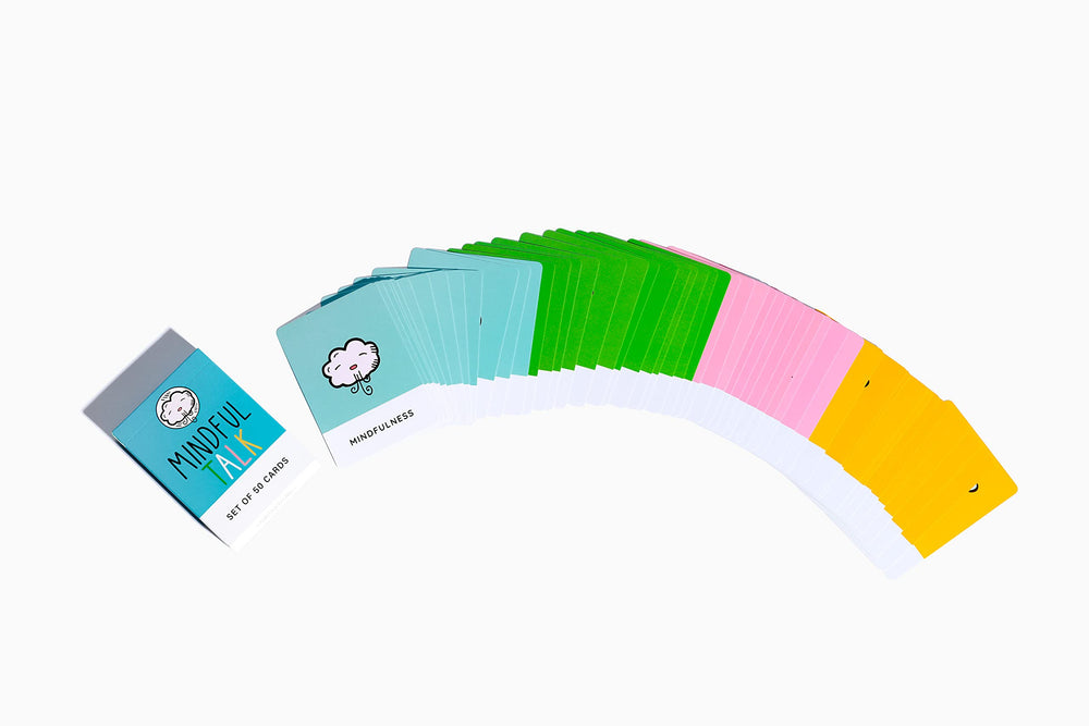 The School of Mindfulness mindful-talk-card-play visuals encourage open dialogue during family game night