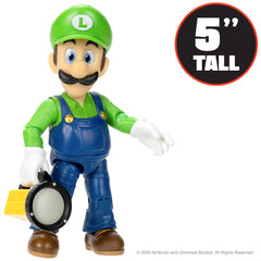 The Super Mario Bros. Movie Luigi figure with 16 articulation points for dynamic posing.