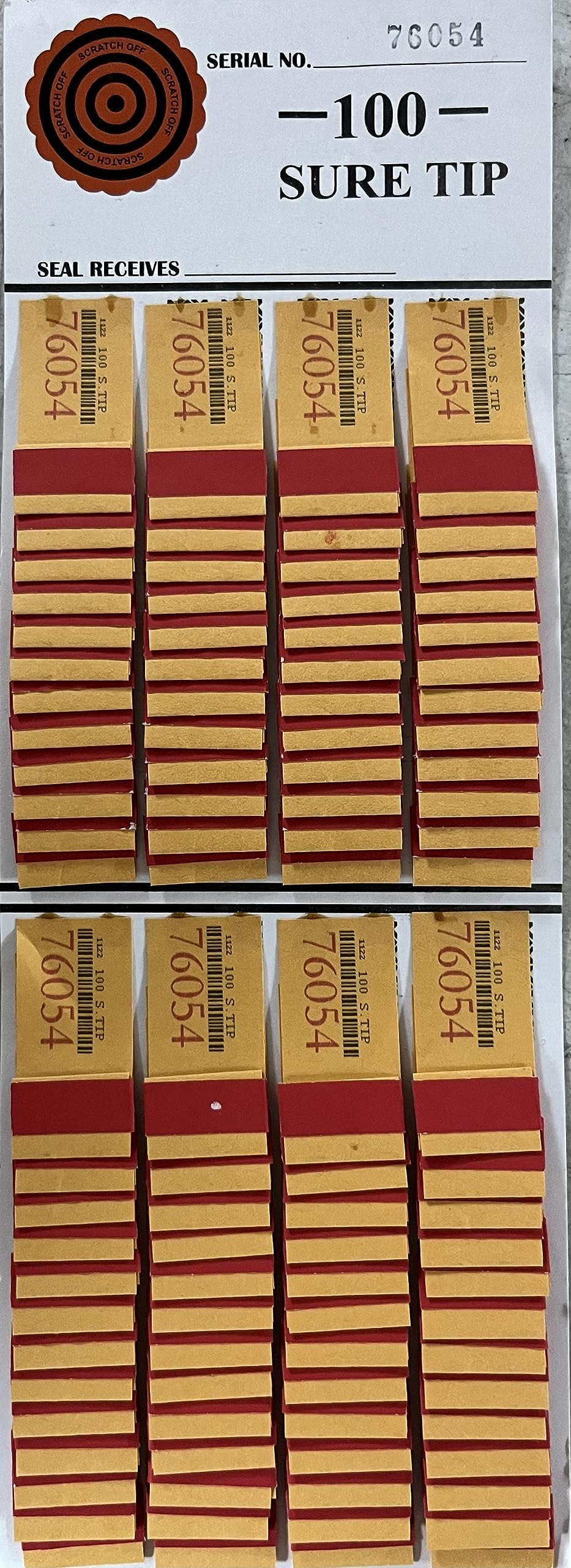 The Ticket Gurus 100 Sure Tip Board sealed tips for at-home entertainment and quick winner reveal