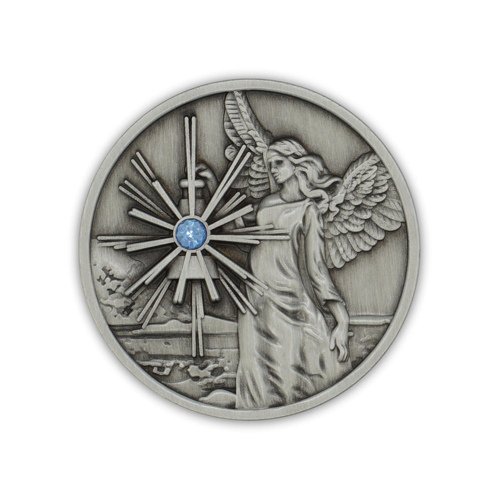 The Token Shop guardian angel coin 3D front detail showing lantern and star beams.