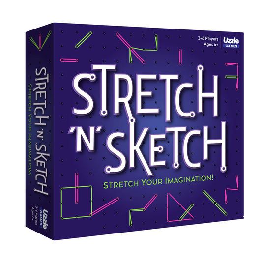 The Uzzle Stretch & Sketch cover shows prompts beside the peg board