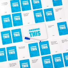 The World Game Answer This Friends box shows 150 questions, whiteboards, and markers for play.