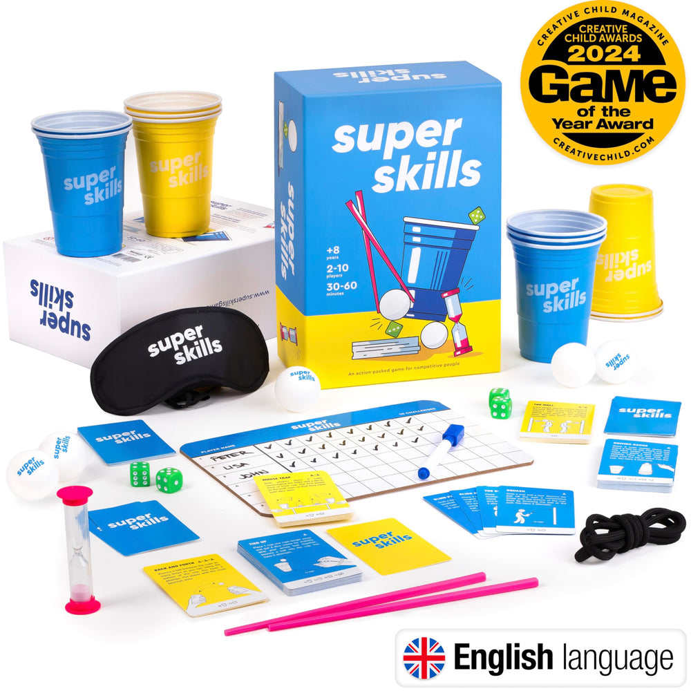 The World Game Super Skills cups stack for multi-step challenges and precision play.